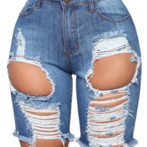 Fashion Nova Destroyed Denim Jean Bermuda Shorts - Picture 2 of 5